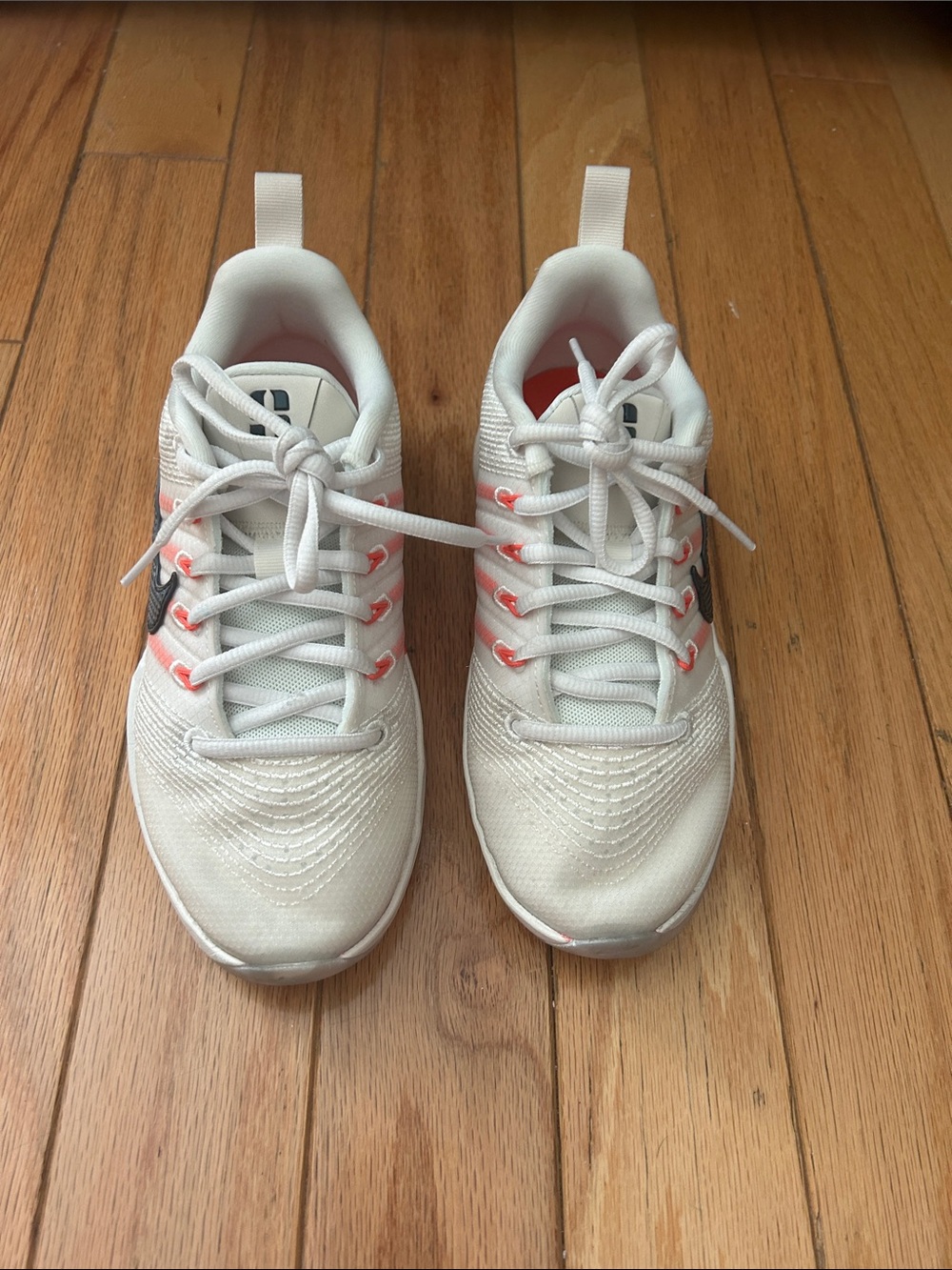 Nike Kids White Sneakers with Coral Accents